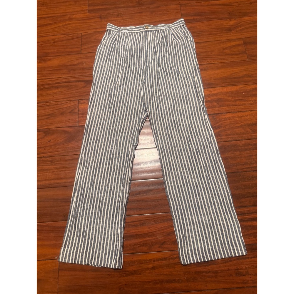 Reformation Blue White Striped Linen, rayon  Blend Wide Leg Pants  Size 10